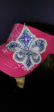 Load image into Gallery viewer, Pink and Purple Fleur De Lis distressed sun visor