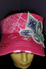 Load image into Gallery viewer, Pink and Purple Fleur De Lis distressed sun visor