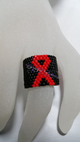 Red High Blood Pressure Beadweaved Awareness ring