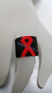 Red High Blood Pressure Beadweaved Awareness ring