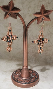 Petite Rose Gold Cross earrings with Austrian glass pearls